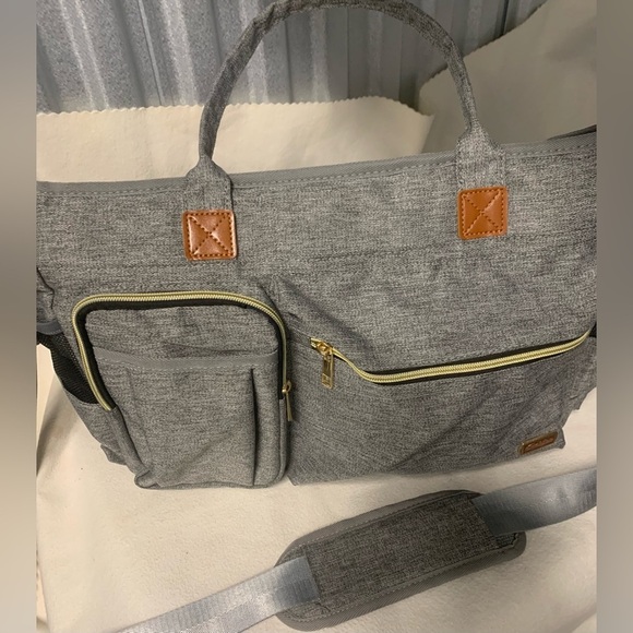 Rabjen Gray Diaper Tote Bag Large Multifunction Travel Baby Bag NWOT - Picture 3 of 11